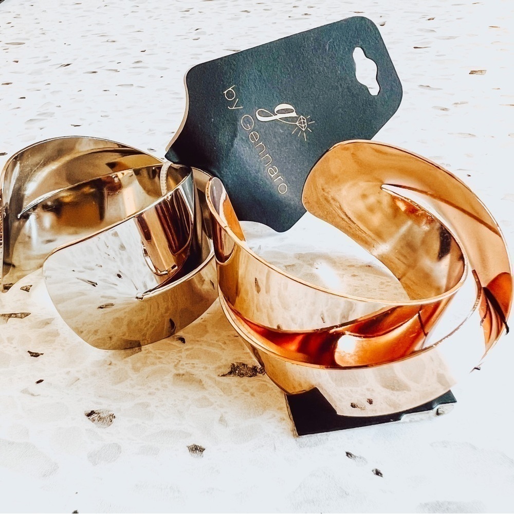 G by Gennaro Women's Gold & Rose Gold Cross Cuff Bracelet NEW - Set of 2